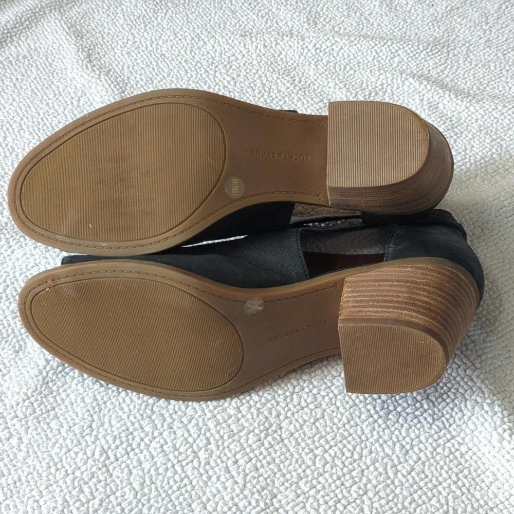 Lucky Brand Black Leather Cut Out Peep Toe Bootie Heels Size 10M‎